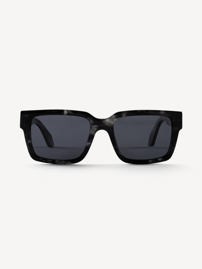 “Front view of Devoted Marcos polarized sunglasses in black leopard with oversized square frame”