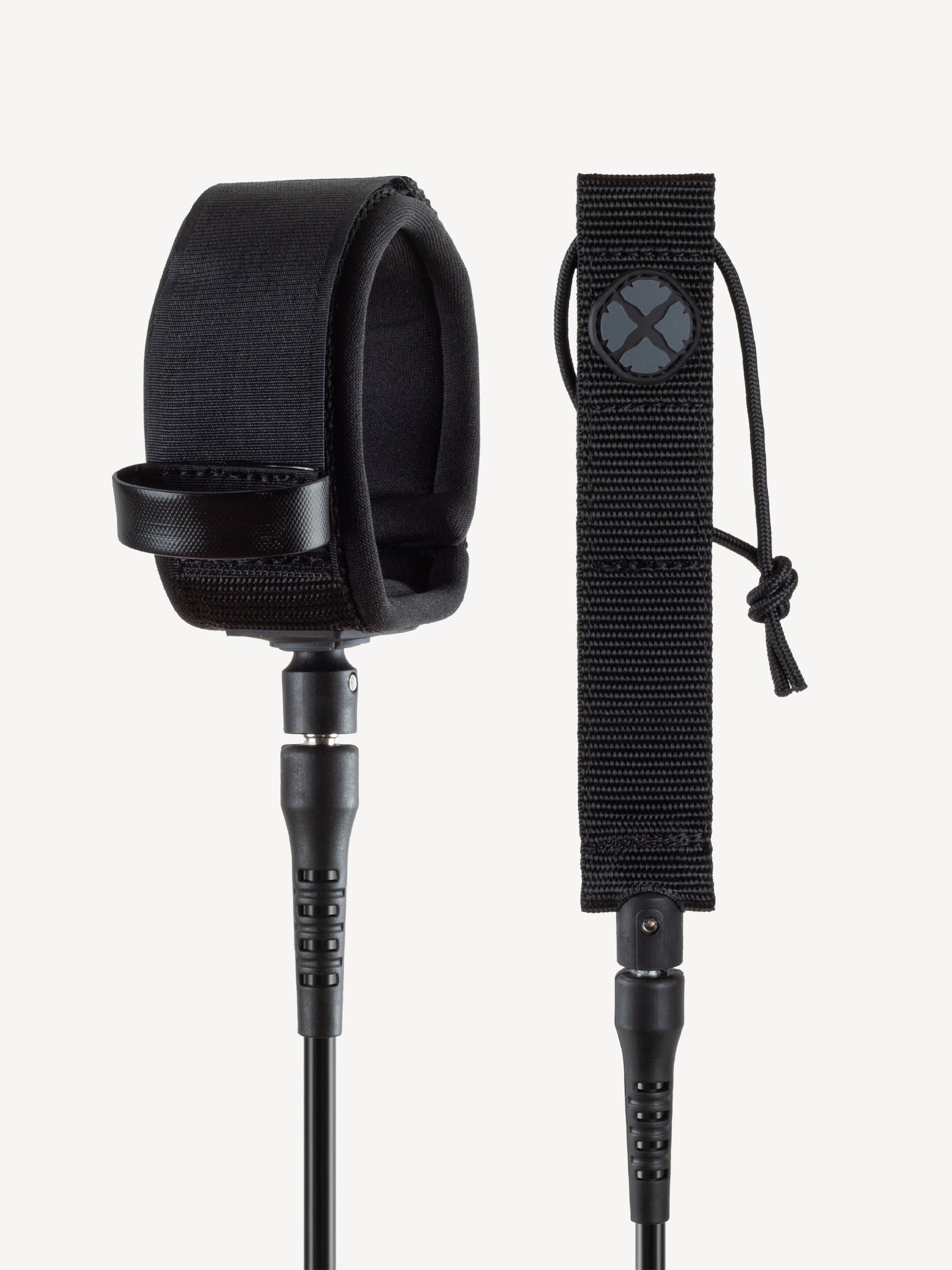 “Close-up of 6mm comp leash with swivel and secure cuff design”

