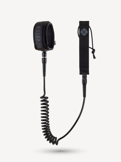 “Devoted Core Series Foil Coiled Leash 7mm product image showing coiled design and ankle cuff”
