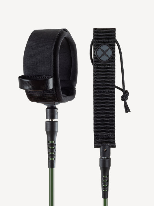 “Side view of 7mm knee leash with padded neoprene cuff”
