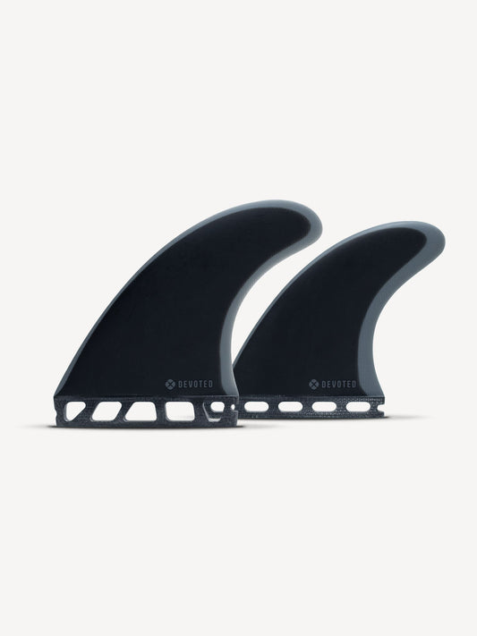 “Devoted CSF Quad fibreglass fin set single-tab shown in full product layout with four matching fins”