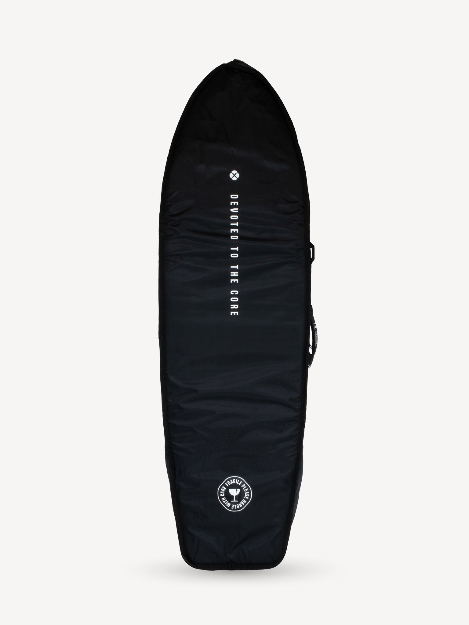 “Top-down image of Devoted Fish 10mm double bag with compact form and brand logo”