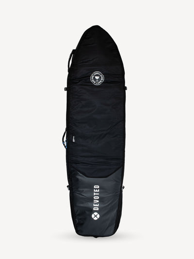 “Devoted Fish 10mm Quad Travel Boardbag product view showing compact, padded design for fish boards”
