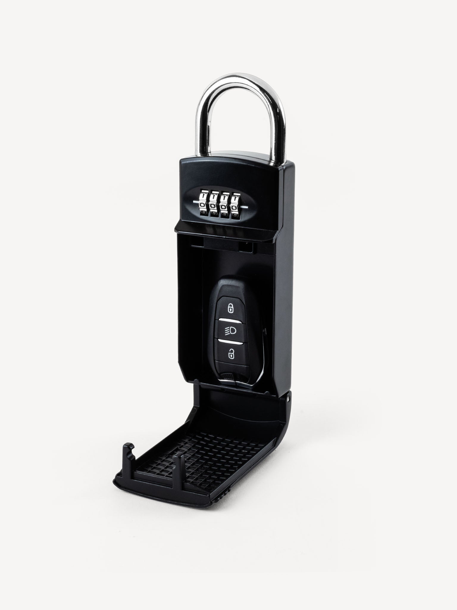 “Side view of heavy-duty key lock box for surf use”
