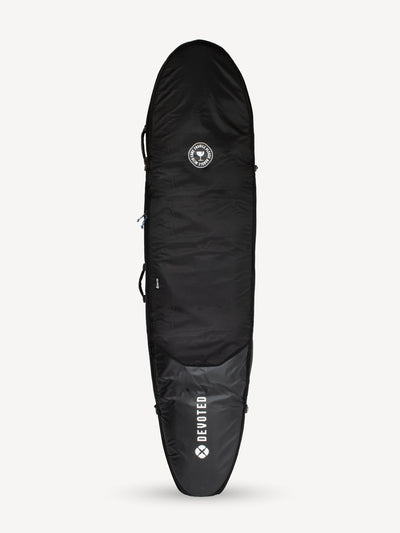 “Devoted Longboard 10mm Quad Travel Boardbag product view showing extra-long padded shape”
