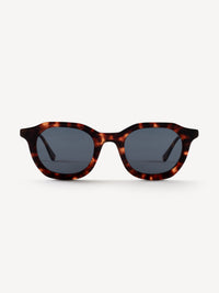 “Front view of Devoted RTBL polarized sunglasses in brown leopard with bold rectangular frame”
