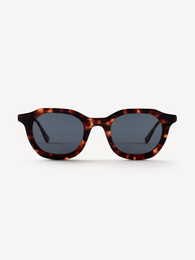 “Front view of Devoted RTBL polarized sunglasses in brown leopard with bold rectangular frame”