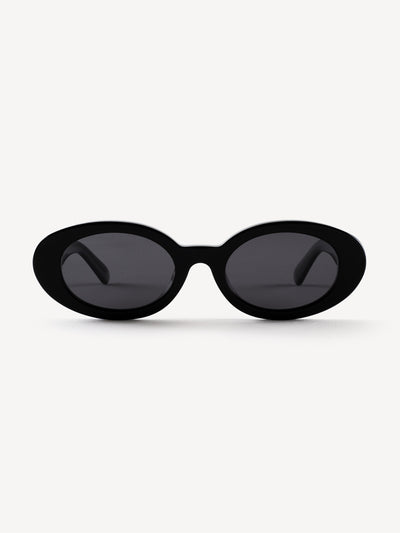 “Front view of Devoted Wutu polarized sunglasses in black with sleek acetate frame”